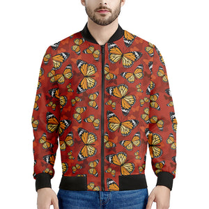 Orange Monarch Butterfly Print Men's Bomber Jacket