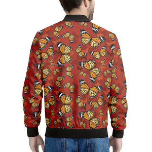 Orange Monarch Butterfly Print Men's Bomber Jacket