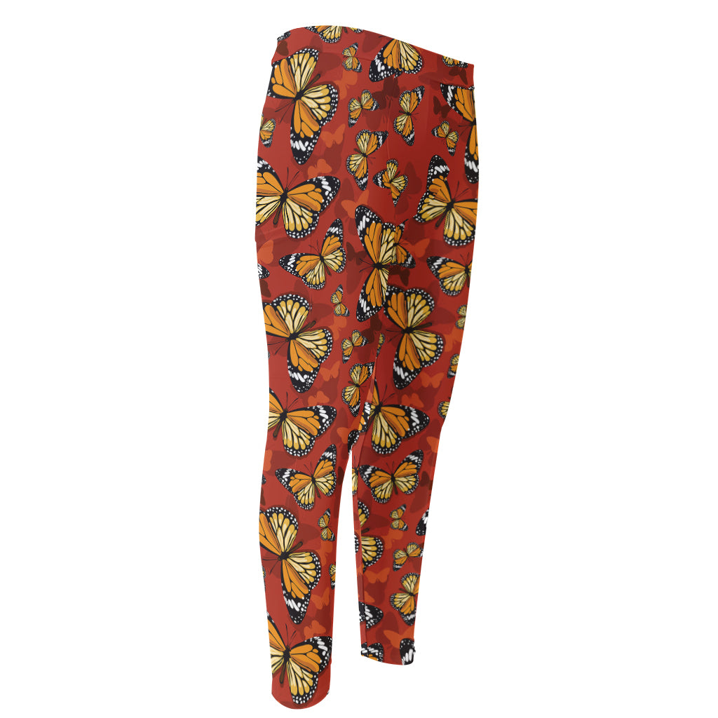 Orange Monarch Butterfly Print Men's Compression Pants