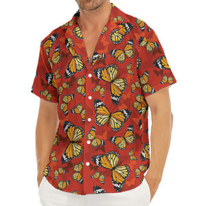 Orange Monarch Butterfly Print Men's Deep V-Neck Shirt