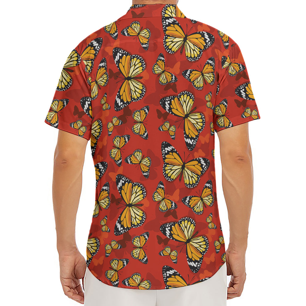 Orange Monarch Butterfly Print Men's Deep V-Neck Shirt