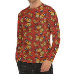 Orange Monarch Butterfly Print Men's Long Sleeve Rash Guard
