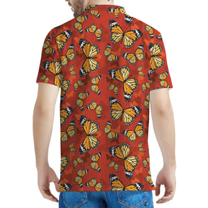 Orange Monarch Butterfly Print Men's Polo Shirt