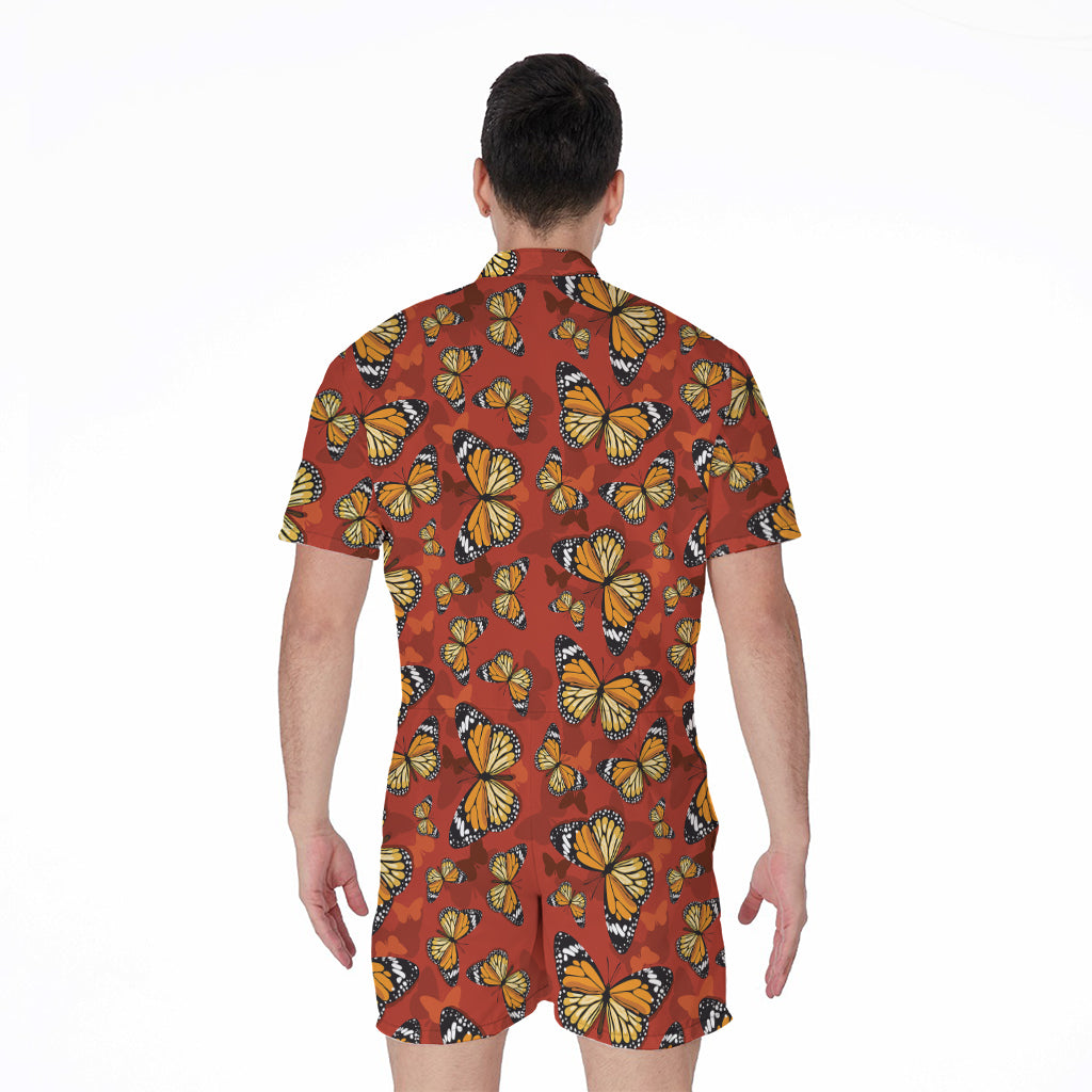 Orange Monarch Butterfly Print Men's Rompers