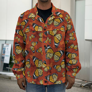 Orange Monarch Butterfly Print Men's Shirt Jacket