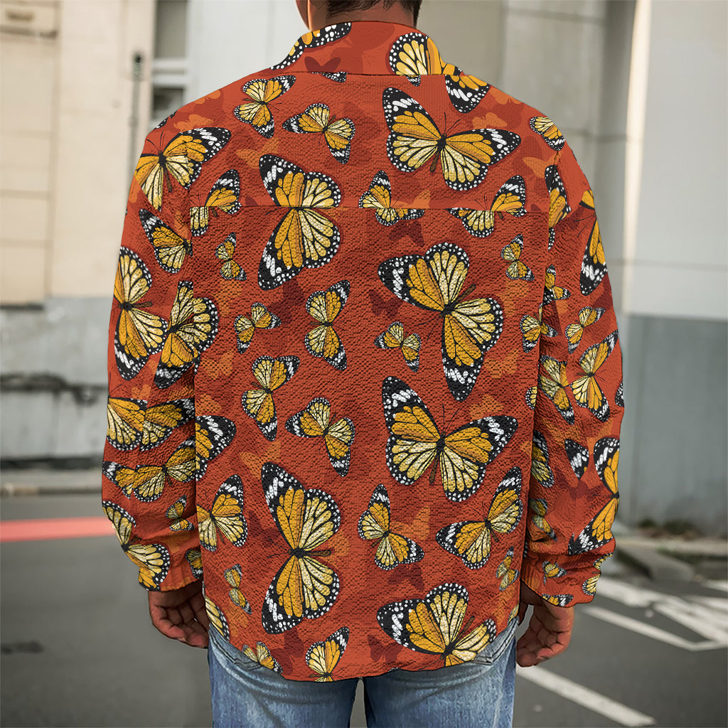 Orange Monarch Butterfly Print Men's Shirt Jacket