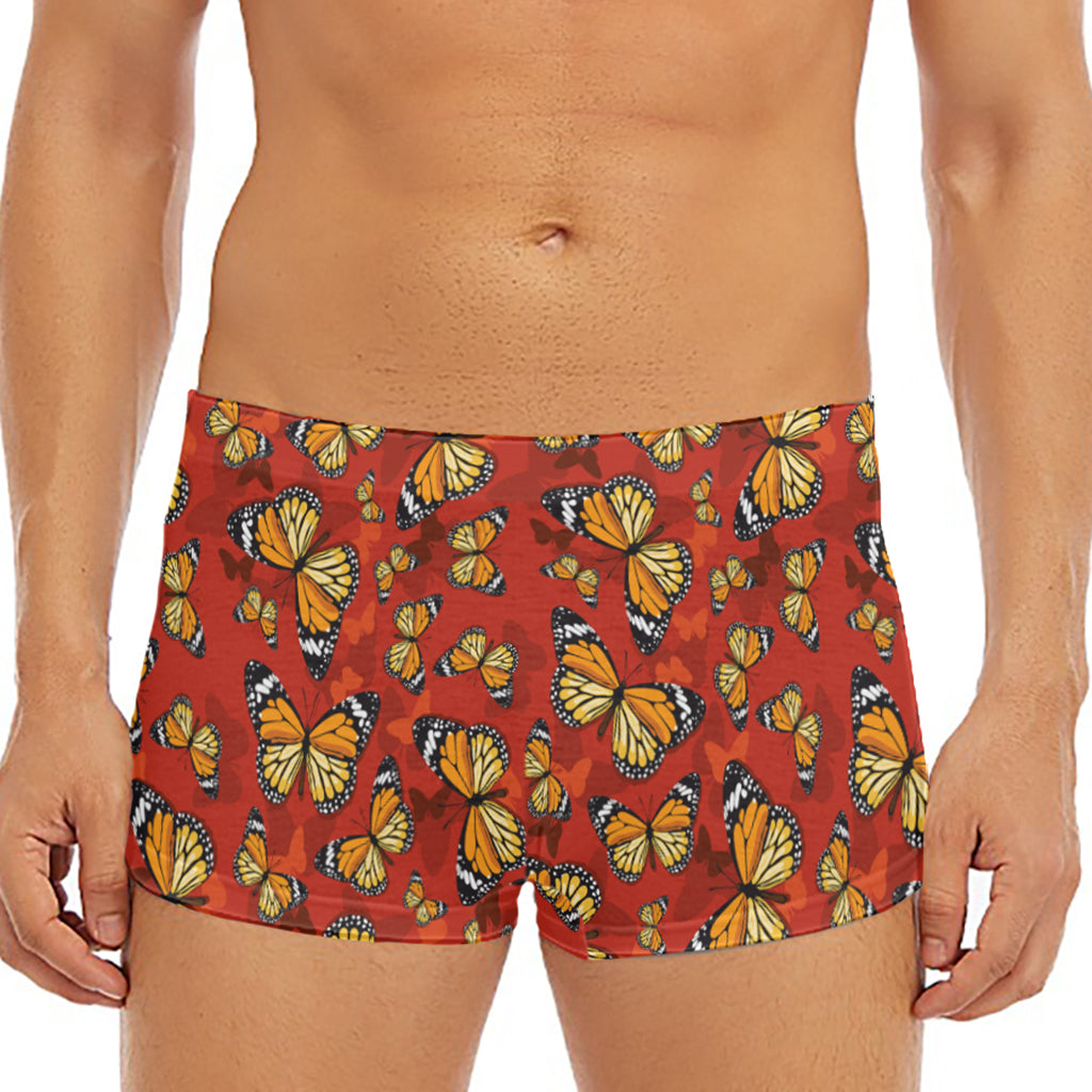 Orange Monarch Butterfly Print Men's Short Boxer Briefs