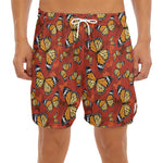 Orange Monarch Butterfly Print Men's Split Running Shorts