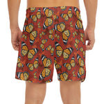 Orange Monarch Butterfly Print Men's Split Running Shorts