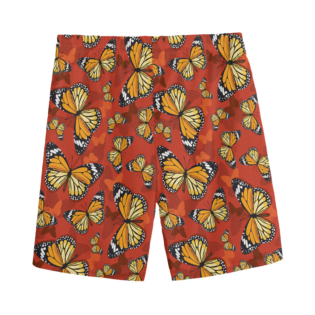 Orange Monarch Butterfly Print Men's Sports Shorts