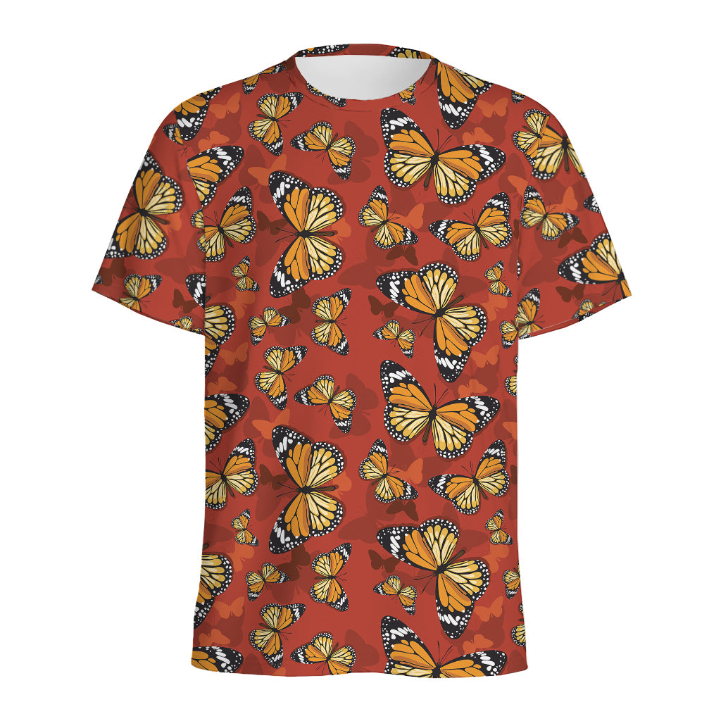 Orange Monarch Butterfly Print Men's Sports T-Shirt