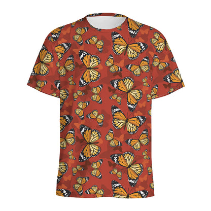 Orange Monarch Butterfly Print Men's Sports T-Shirt