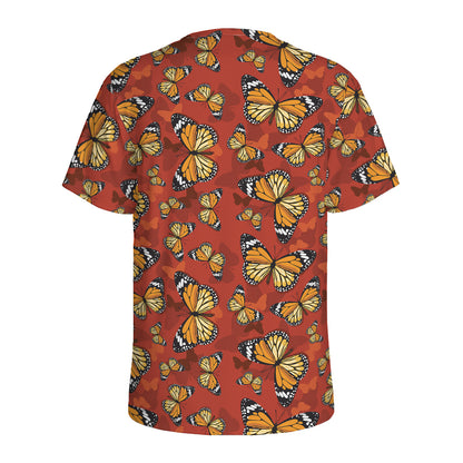 Orange Monarch Butterfly Print Men's Sports T-Shirt