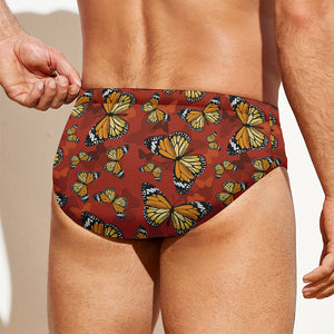 Orange Monarch Butterfly Print Men's Swim Briefs