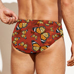 Orange Monarch Butterfly Print Men's Swim Briefs