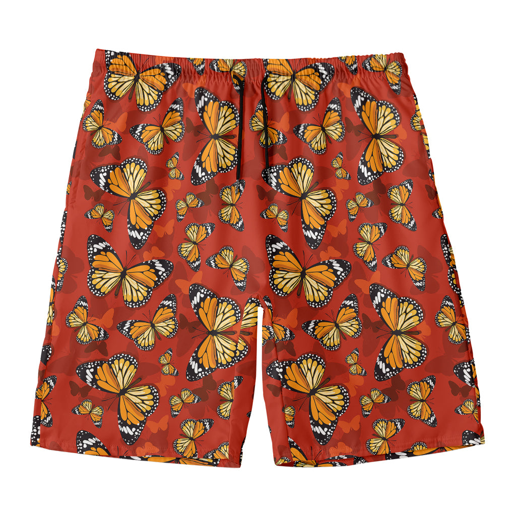 Orange Monarch Butterfly Print Men's Swim Trunks