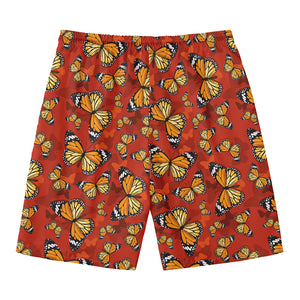 Orange Monarch Butterfly Print Men's Swim Trunks