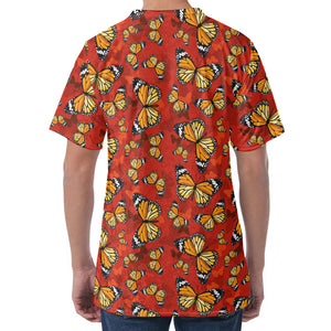 Orange Monarch Butterfly Print Men's Velvet T-Shirt