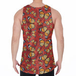 Orange Monarch Butterfly Print Men's Velvet Tank Top