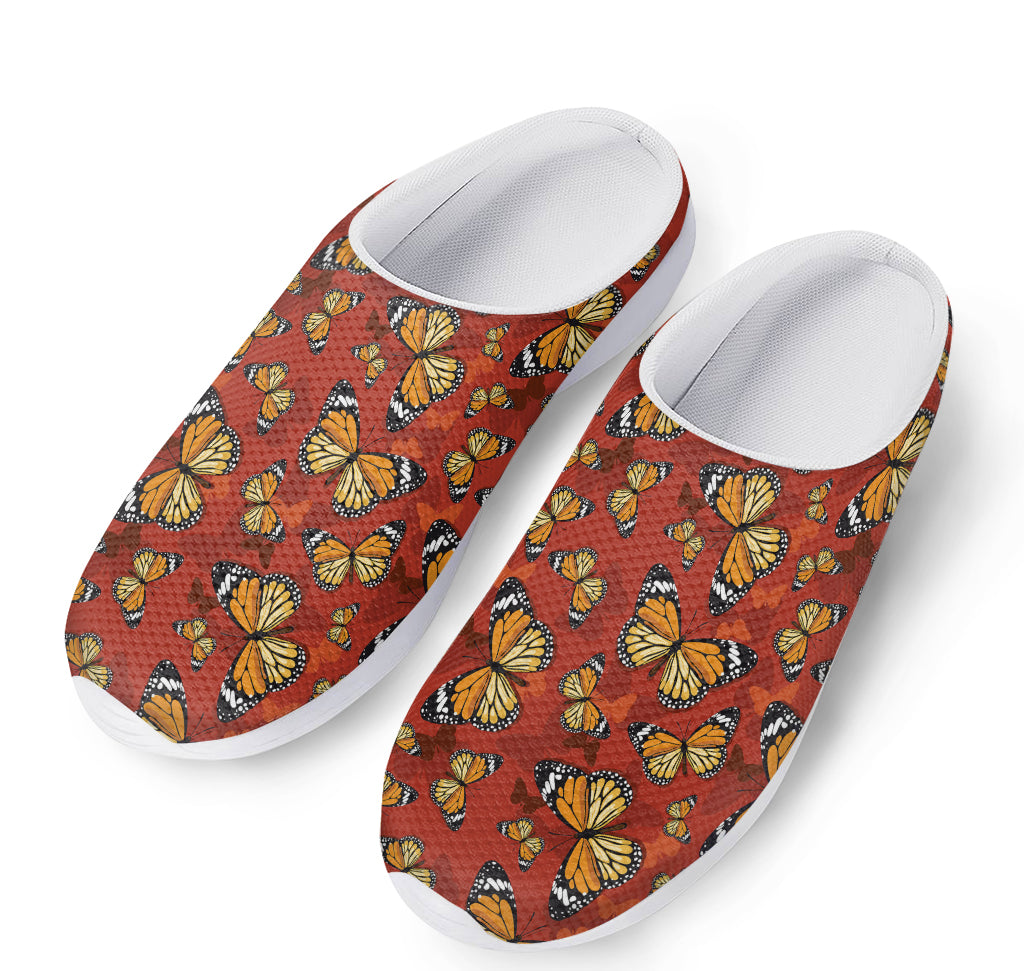 Orange Monarch Butterfly Print Mesh Casual Shoes