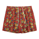 Orange Monarch Butterfly Print Mesh Shorts