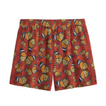 Orange Monarch Butterfly Print Mesh Shorts