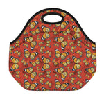 Orange Monarch Butterfly Print Neoprene Lunch Bag
