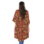 Orange Monarch Butterfly Print Open Front Beach Cover Up