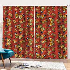 Orange Monarch Butterfly Print Pencil Pleat Curtains