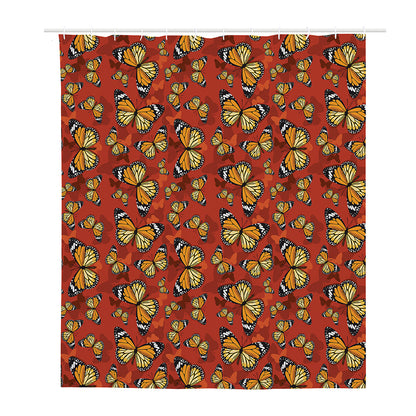 Orange Monarch Butterfly Print Polyester Shower Curtain