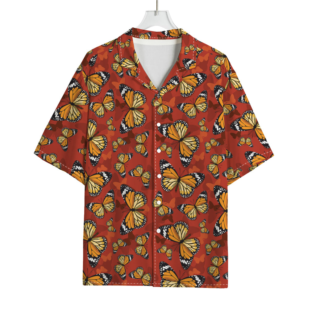 Orange Monarch Butterfly Print Rayon Hawaiian Shirt