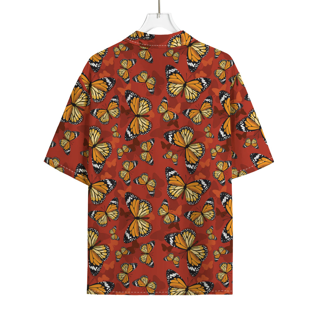 Orange Monarch Butterfly Print Rayon Hawaiian Shirt