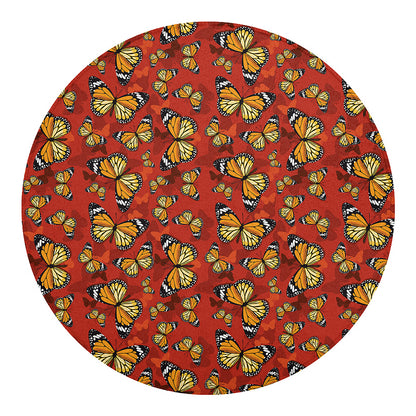 Orange Monarch Butterfly Print Round Blanket