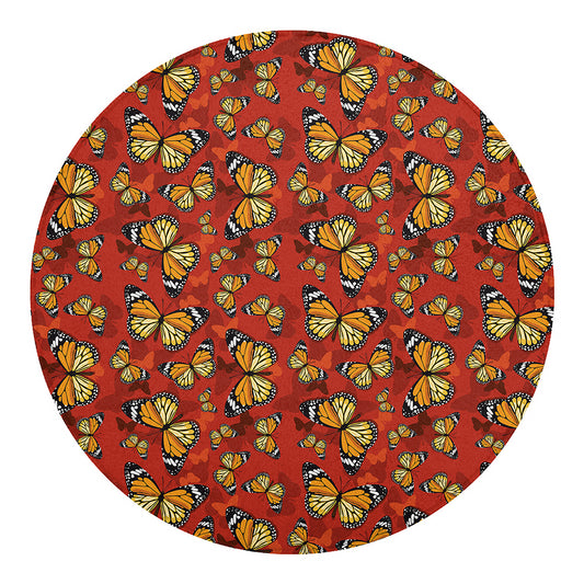 Orange Monarch Butterfly Print Round Blanket