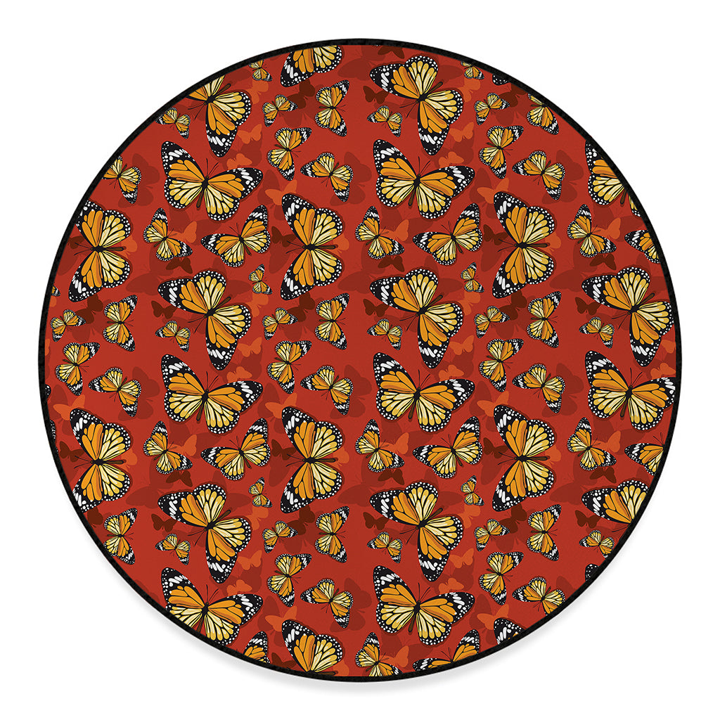 Orange Monarch Butterfly Print Round Floor Mat