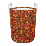 Orange Monarch Butterfly Print Round Laundry Basket