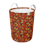 Orange Monarch Butterfly Print Round Laundry Basket