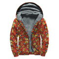 Orange Monarch Butterfly Print Sherpa Lined Zip Up Hoodie