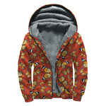 Orange Monarch Butterfly Print Sherpa Lined Zip Up Hoodie