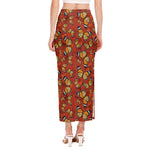 Orange Monarch Butterfly Print Side Slit Maxi Skirt