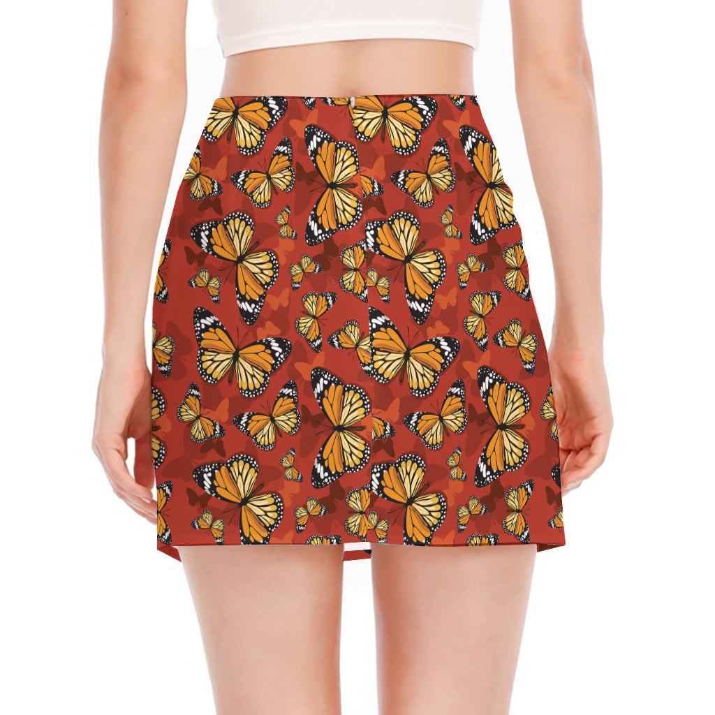 Orange Monarch Butterfly Print Side Slit Mini Skirt