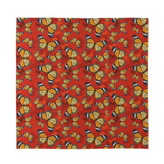Orange Monarch Butterfly Print Silk Bandana