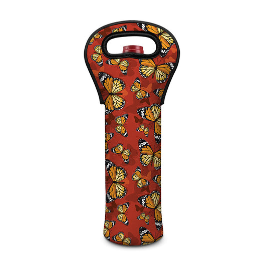 Orange Monarch Butterfly Print Single Neoprene Wine Tote
