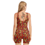 Orange Monarch Butterfly Print Sleeveless One Piece Swimsuit