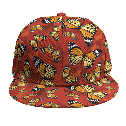Orange Monarch Butterfly Print Snapback Cap