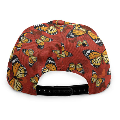 Orange Monarch Butterfly Print Snapback Cap