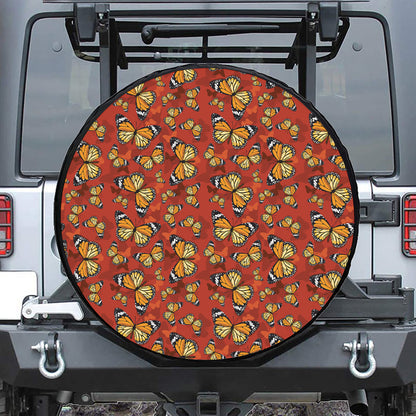 Orange Monarch Butterfly Print Tire Cover