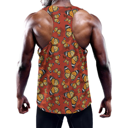 Orange Monarch Butterfly Print Training Tank Top