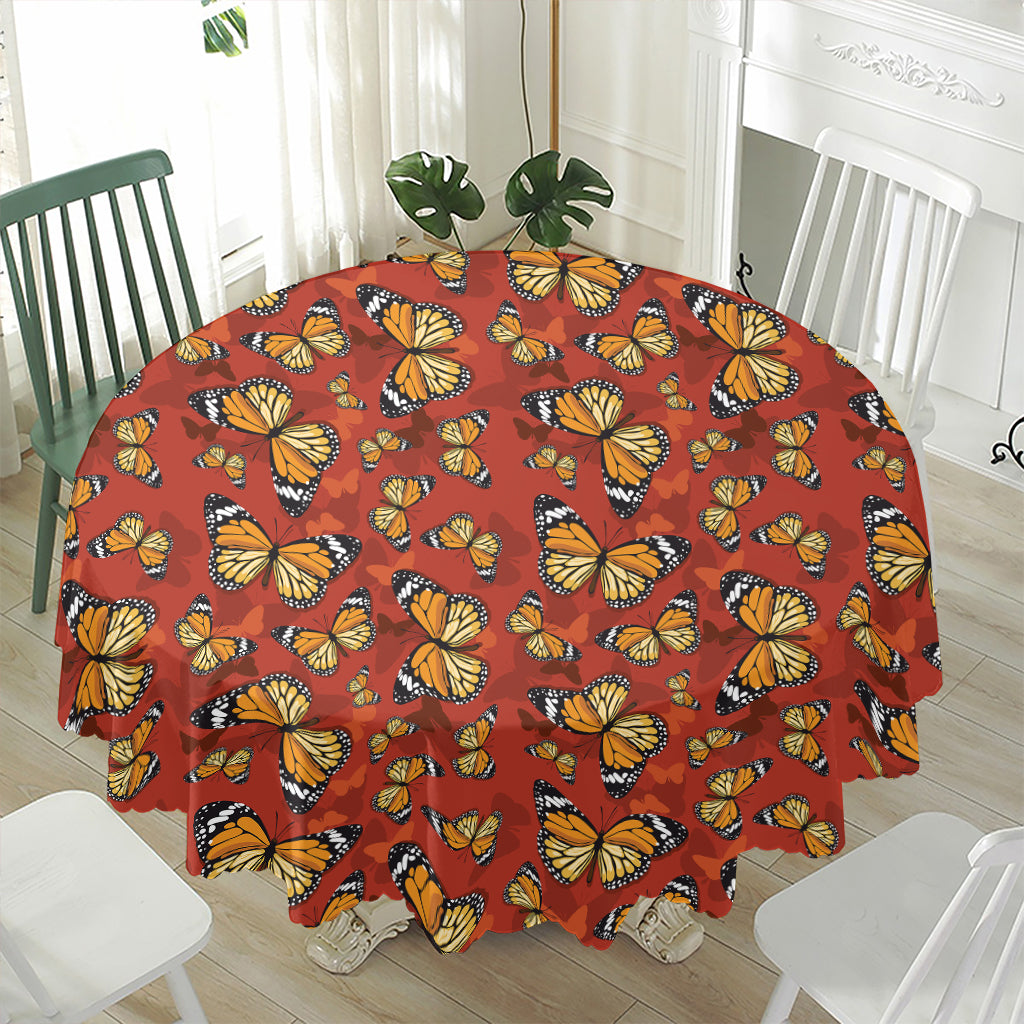 Orange Monarch Butterfly Print Waterproof Round Tablecloth