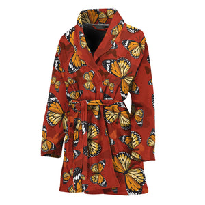 Orange Monarch Butterfly Print Women's Bathrobe